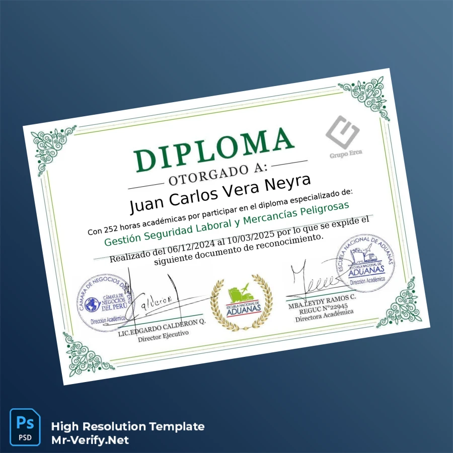 Peru National Customs and Foreign Trade School Specialized Diploma in Labor Safety Management and Dangerous Goods Printable Peru National Customs and Foreign Trade School Specialized Diploma in Labor Safety Management and Dangerous Goods Image Preview - PrintDocs