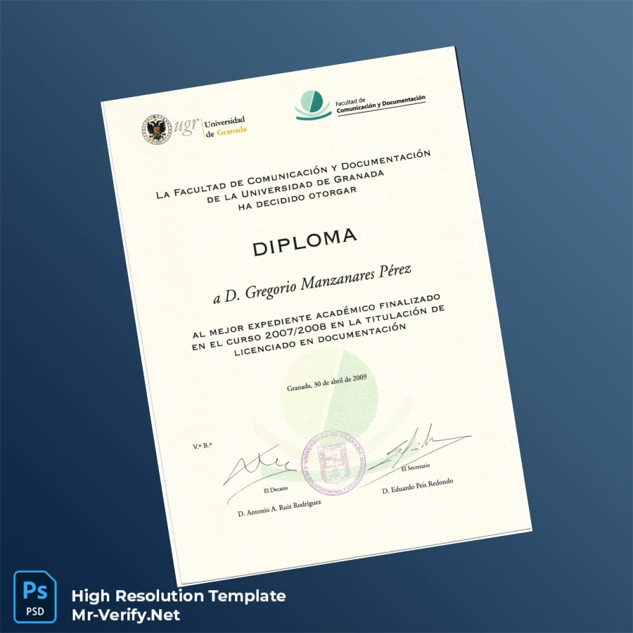 Spain University of Granada Diploma in Documentation Template Printable Spain University of Granada Diploma in Documentation Template Image Preview - PrintDocs