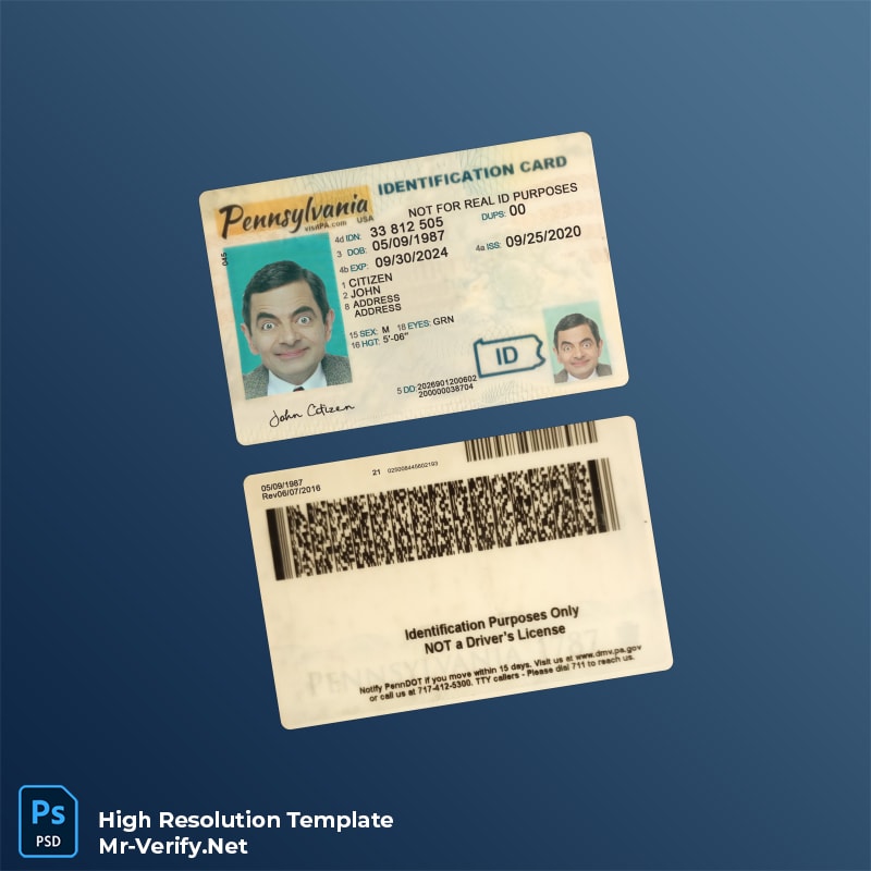 USA Pennsylvania ID card PSD template v1 USA Pennsylvania ID card PSD template v1
