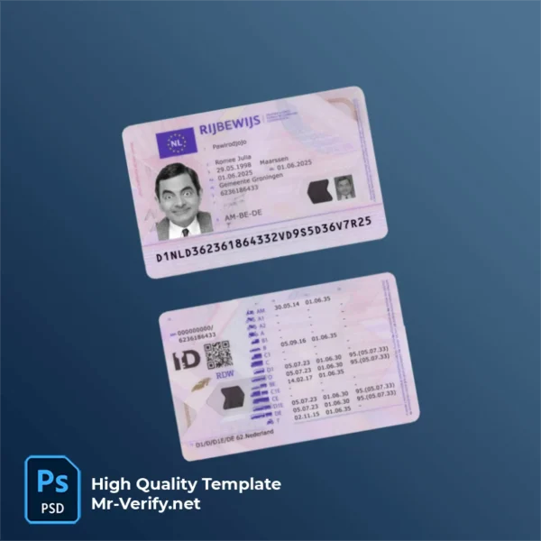 Netherlands Driver License PSD Template Version 2 (2025-present) - printable document prop template